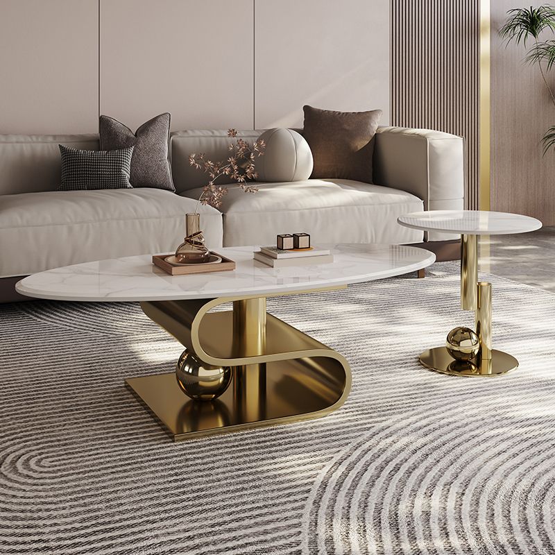 Stainless Steel Abstract Base Cocktail Table Glam Slate Top Coffee Table