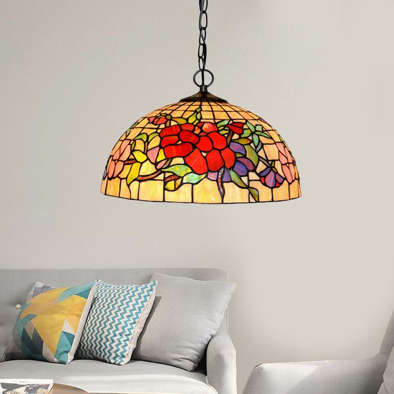 2 lumières Plafond floral lustre de style Tiffany Red / Pink Trened Gary Pendant Lampe for Kitchen