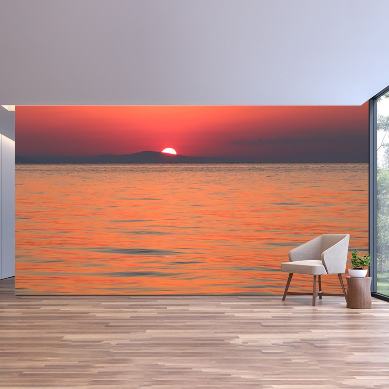 Sunrise And Sunset Wall Mural in Orange Living Room Wall Decor, Moisture Resistant