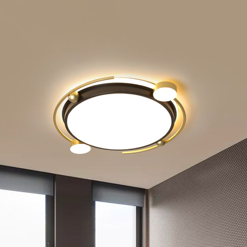 Black-Gold Round Ceiling Light Fixture Contemporary LED Acrylic Flushmount Lighting