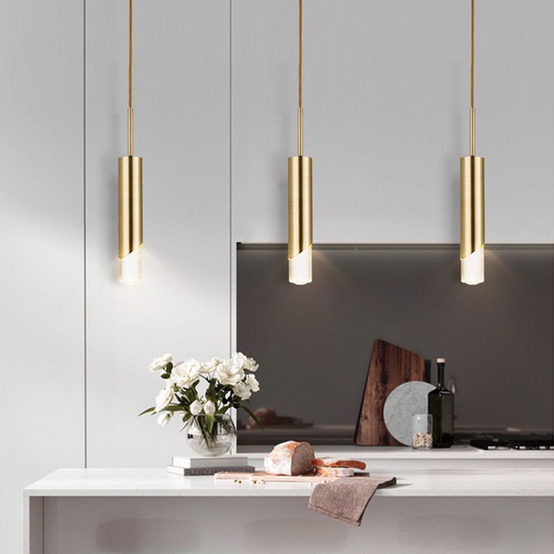 Modern Creative Cylindrical LED Pendant Light Electroplate Metal Hanging Lamp with Acrylic Shade