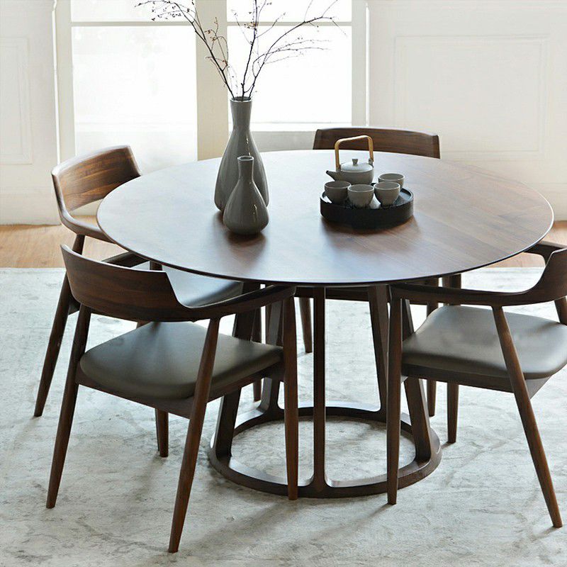 Round Standard Solid Wood Top Dining Set with Solid Brown Wood Legs for Dining Furniture