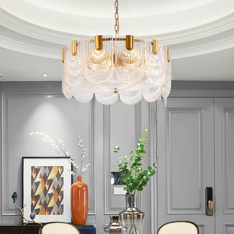 Lampada per goccia di vetro a testura chiara smerlata classica sala da pranzo lampadario lampadario in ottone