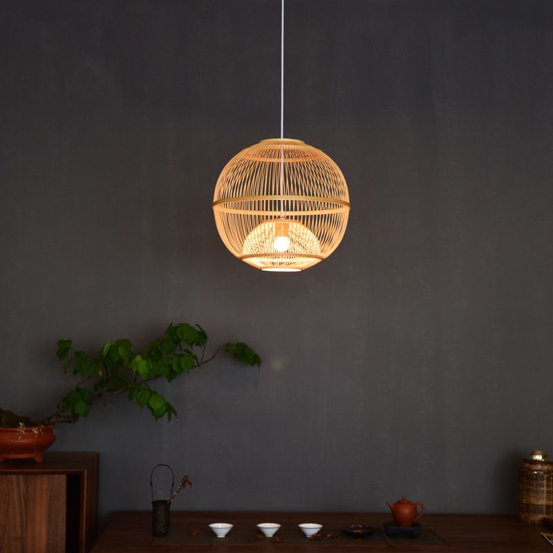 Modern Simple Bamboo Hanging Lamp Ball Shape 1 Light Bamboo Pendant Light for Living Room