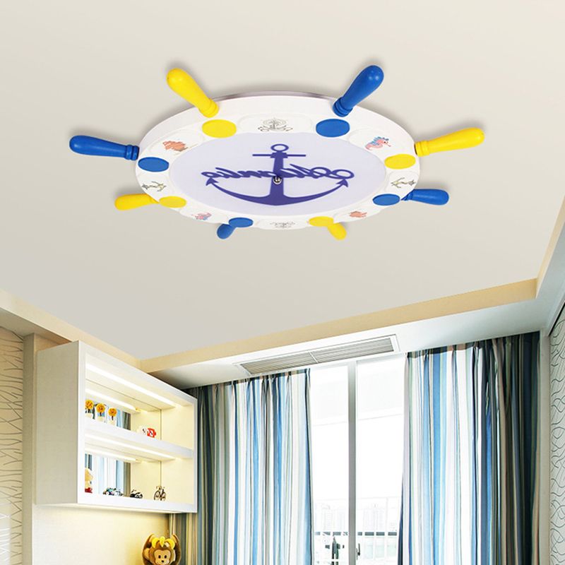 White Rudder LED Ceiling Light Kids Wooden Flush Mount Recessed Lighting, 18"/25.5" Width