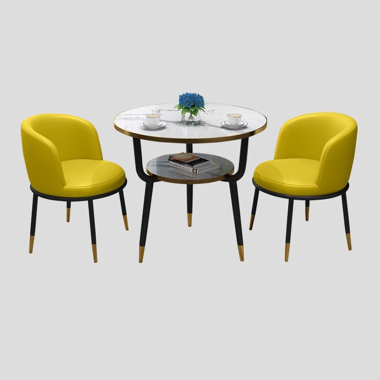 Glam -sinteren stenen eettafel ingesteld met 3 poten basis eetmeubilair voor thuisgebruik