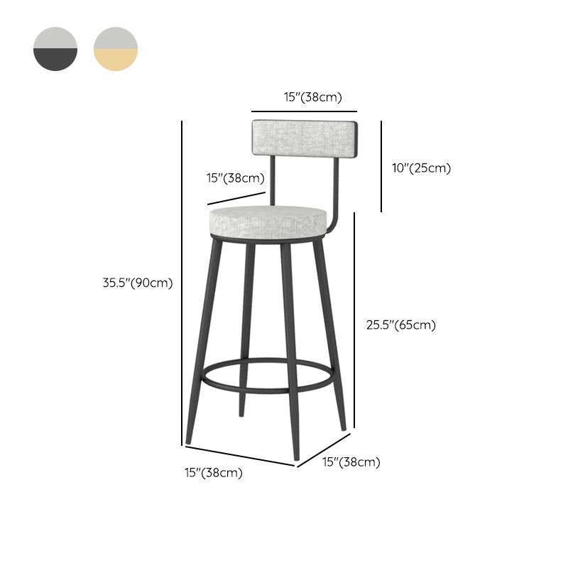 Modern Style Linen Counter Stool Round Low Back Bar Stool with Footrest