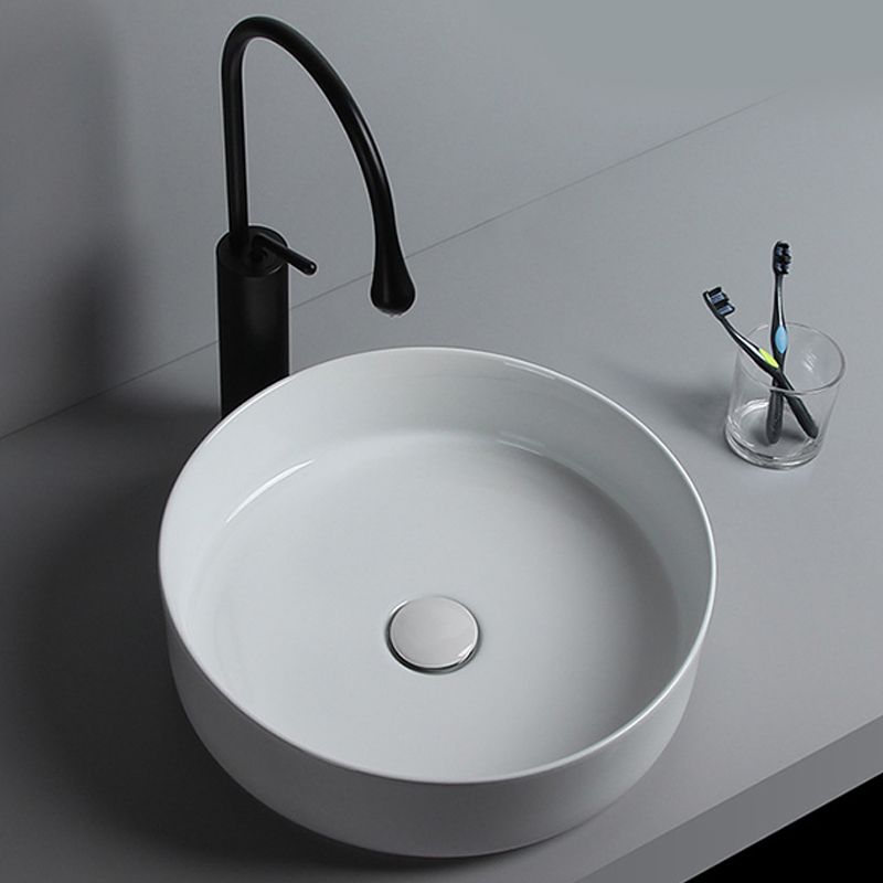Modern White Vessel Sink Porcelain Shut-Off Valve Included Bathroom Sink