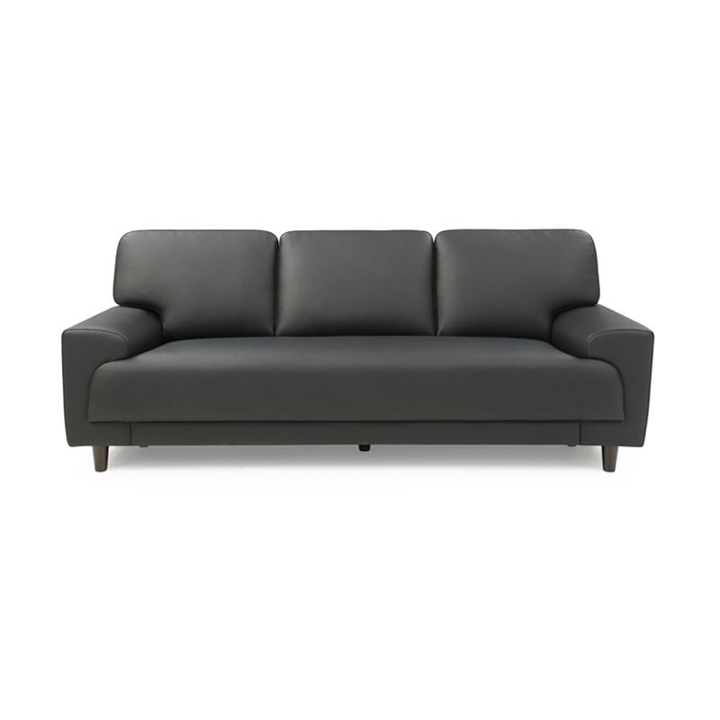 Contemporary Pillow Back Couch Leather Sofa with Solid Wood Legs