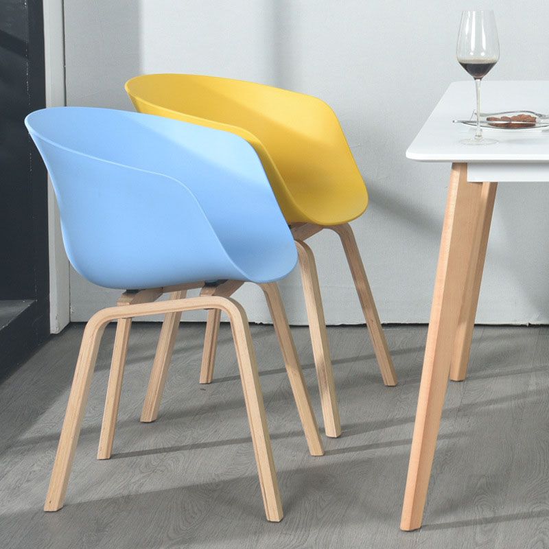 Scandinavian Beech Solid Back Arm Chair Plastic Matte Finish Dining Chair