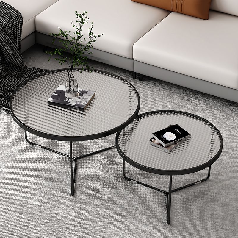 Contemporary Coffee Table Set Glass Round 2-Piece Coffee Cocktail Table