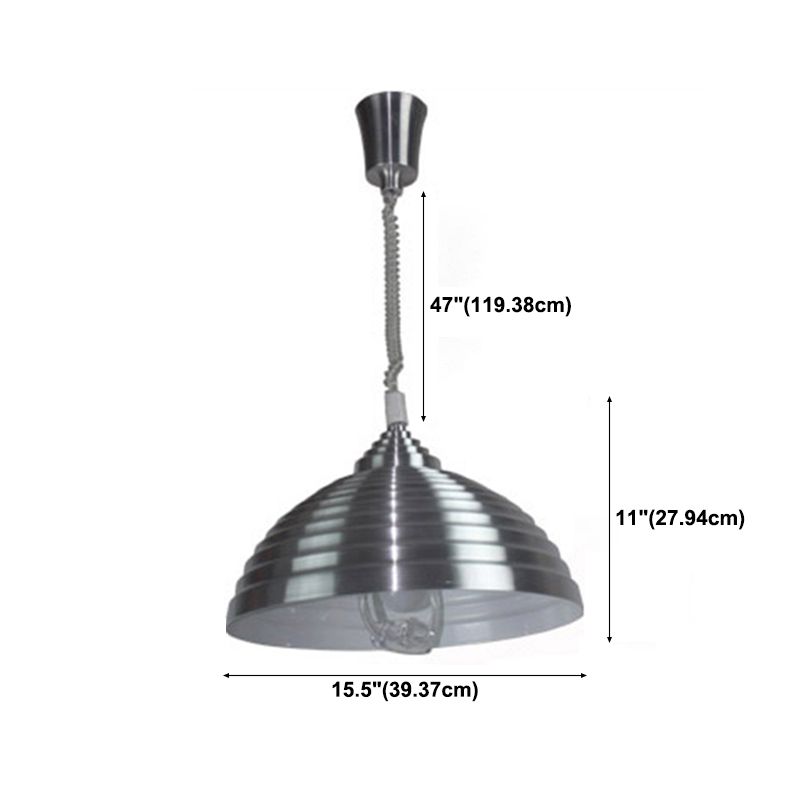 Hangende lamp met 1 licht, moderne geribbelde koepelschaduw metalen hanglampje voor woonkamer
