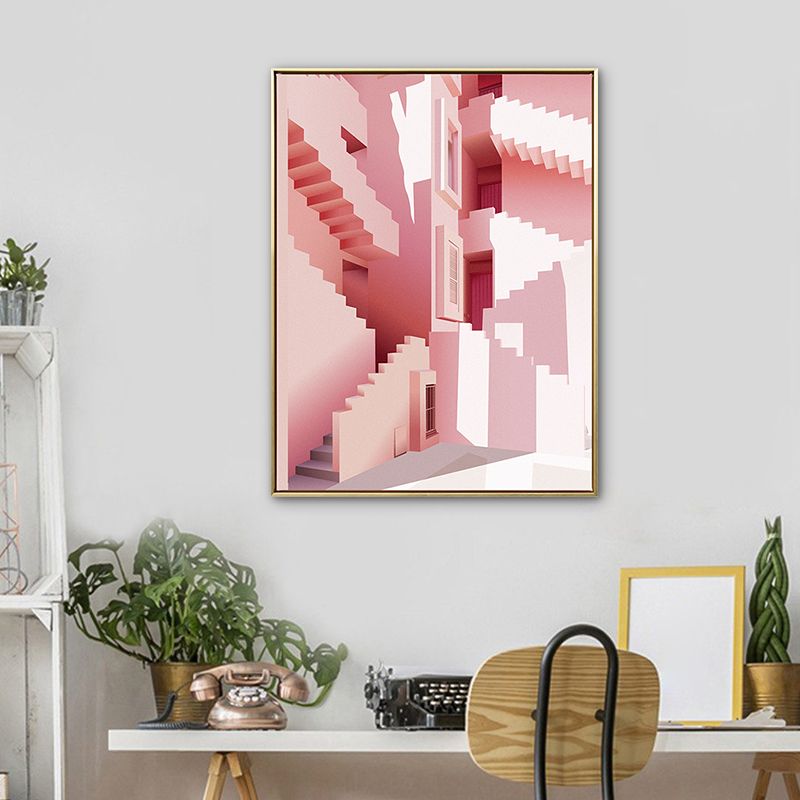 Toile nordique de couleur Pastel, Illustration artistique, décoration murale d'architecture pour salon