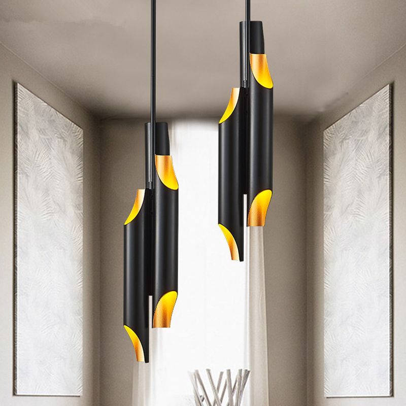 Poubelle biétaire en métal éclairage 6 lumières modernes pendantes de plafond LED en noir et or intérieur