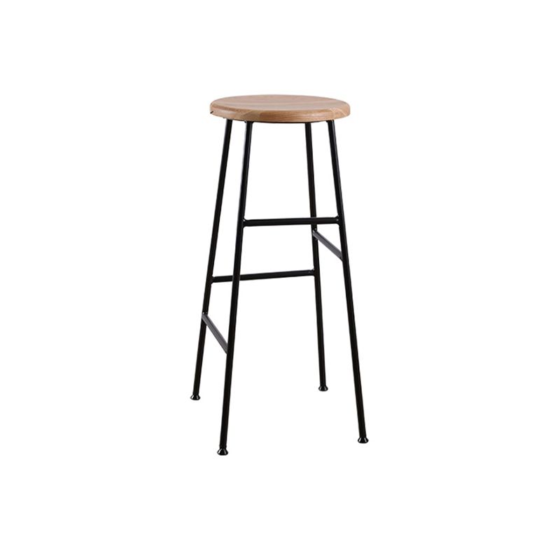 Contemporary Metal Legs Solid Wood Indoor Bar Stool with Footrest