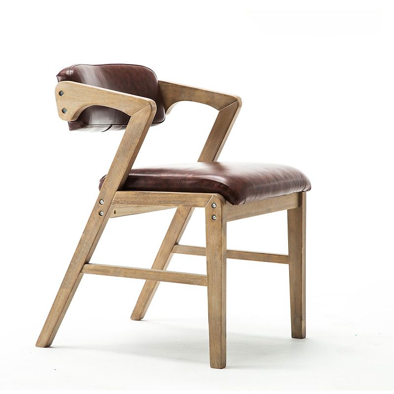 PU Leather Upholstered Dining Armchair Open Back Arm Chair with Wood Legs