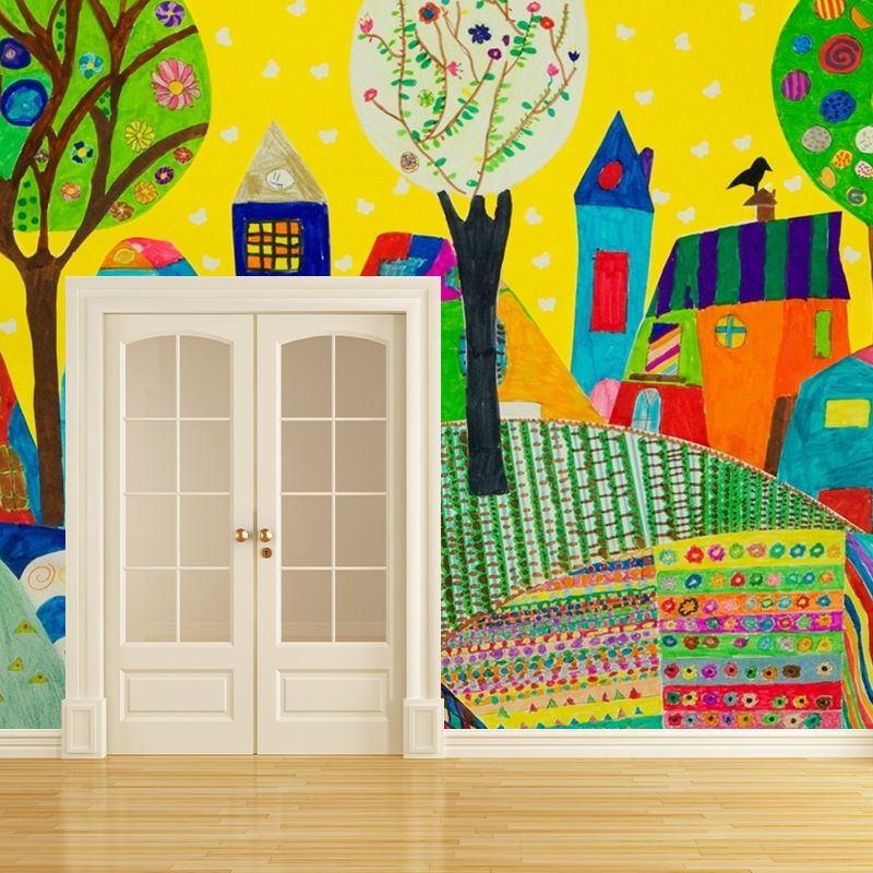 Bunte Kinder-Kunstwandbilder in Originalgröße, Vororte, Zeichnung, Wanddekoration für das Kinderzimmer