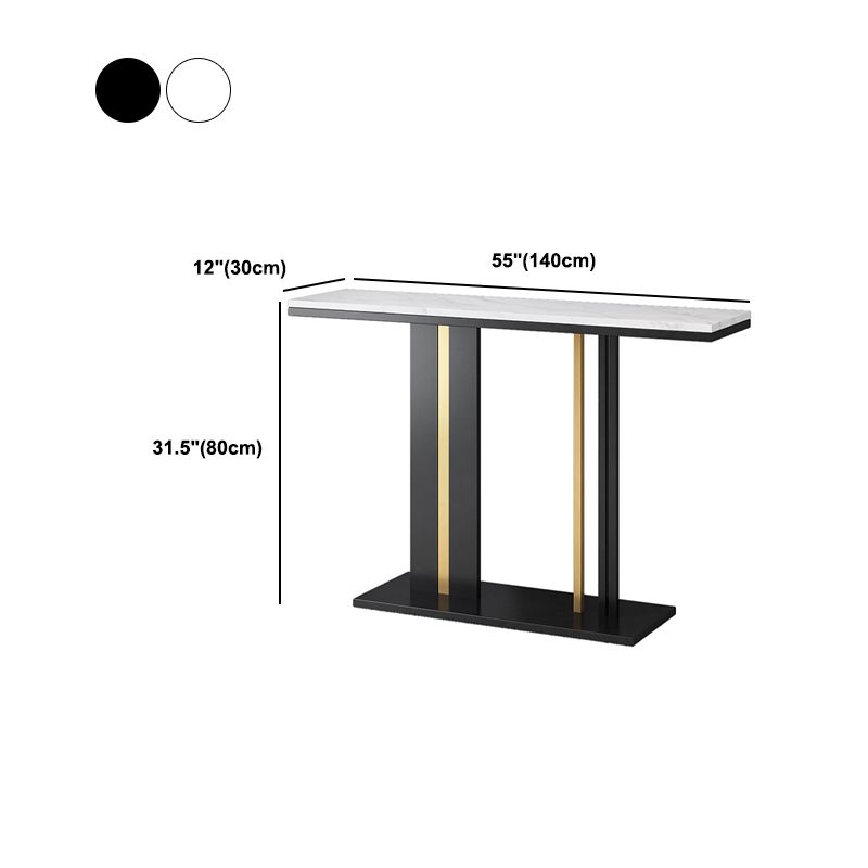 Glam Style Console Table with Stone Top and Pedestal Base for Hall