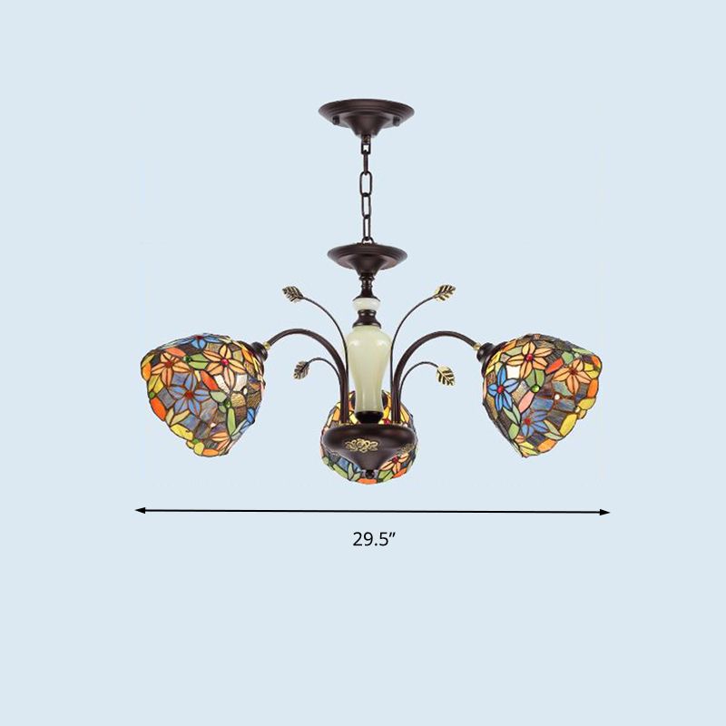 Flower Pendant Chandelier 3/6/8 Lights Cut Glass Victorian Hanging Lamp in Bronze for Living Room