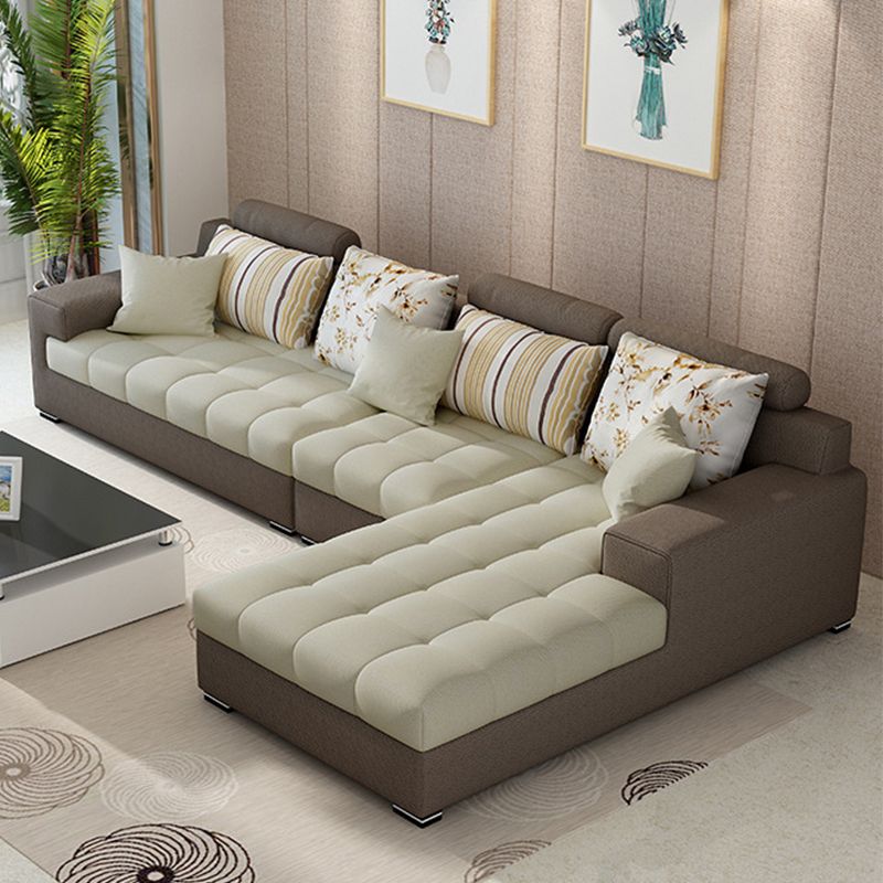 Slipcovered Square Arm Sectional Modern Fabric 4-seater Sectional