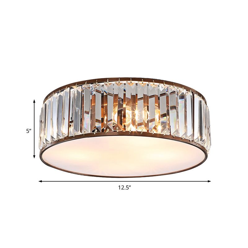 Slaapkamer Drum Inbouwverlichting Metaal Modern Zwart/Brons Plafondlamp met Kristallen Blok, 12,5"/16,5" Breedte