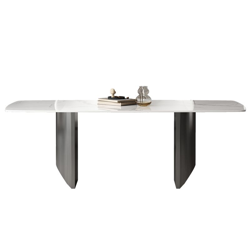 Industrial Sintered Stone Top Table Rectangle Table with Double Pedestal