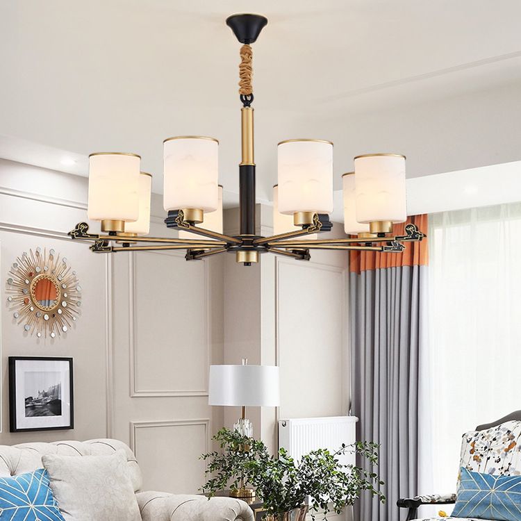 Contemporary Indoor Hanging Light Metal Cylindrical Chandelier with Glass Shade