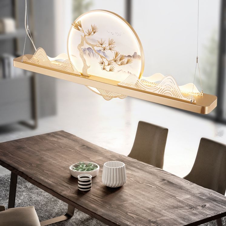 Linear Island Pendant LED Chinese Modern Ceiling Pendant Light for Dining Room