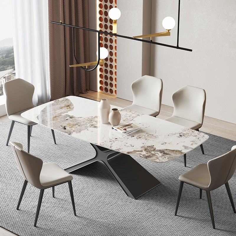 Industrial Style Sintered Stone Table Dining Rectangle Table with Metal Legs for Kitchen