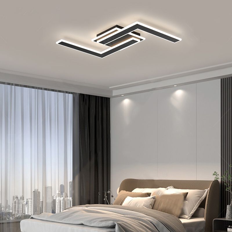 Modern LED Metal Flush Mount Linear Shape Ceiling Light with Acrylic Shade for Living Room