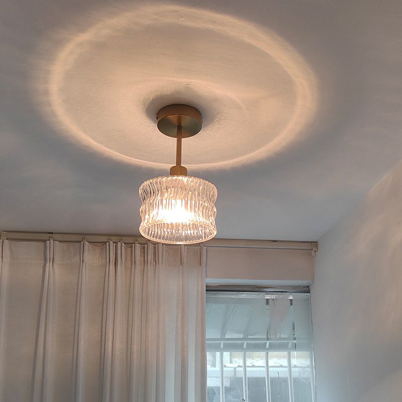 Modern Metal Ceiling Light Geometric Shape Flush Mount with Glass Shade for Living Room