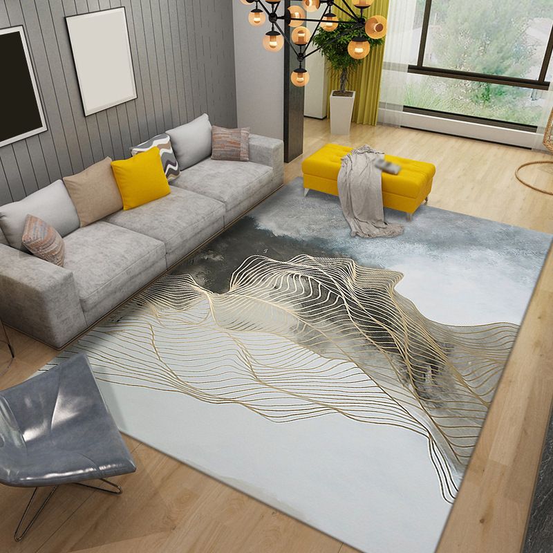 Tapis de tapis moderne noir tapis lavable de ligne irrégulière pour salle de dessin