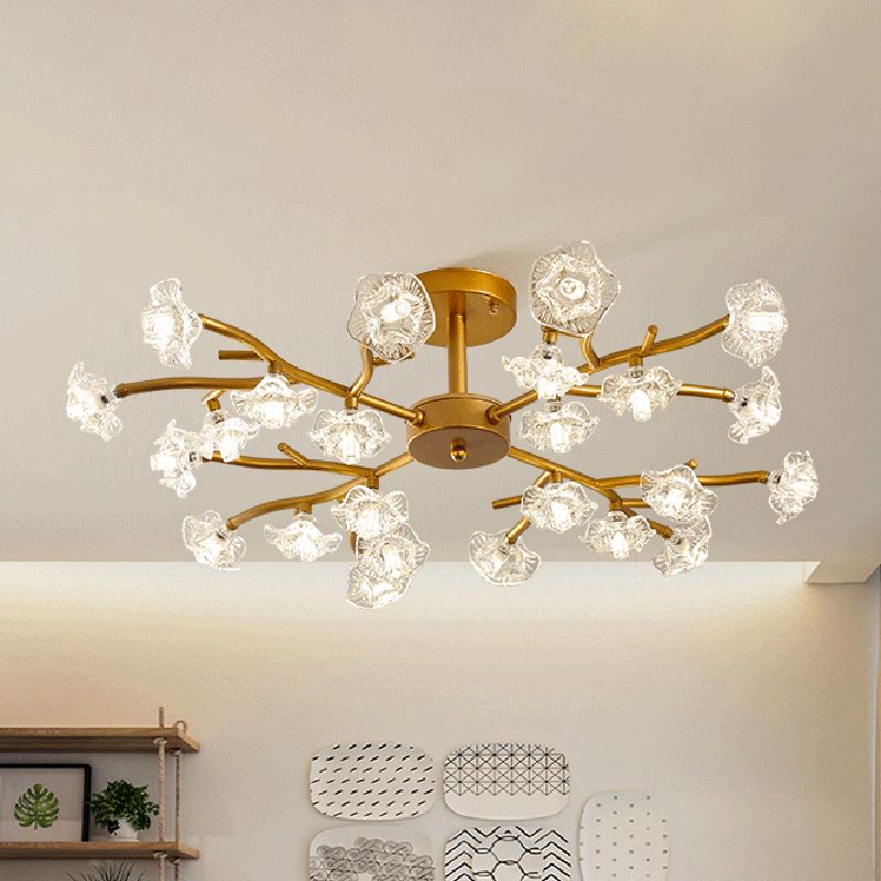 Monte a soffitto di cristallo tradizionalista 18/24 lampadine a LED Gold semifulò lampada a montaggio