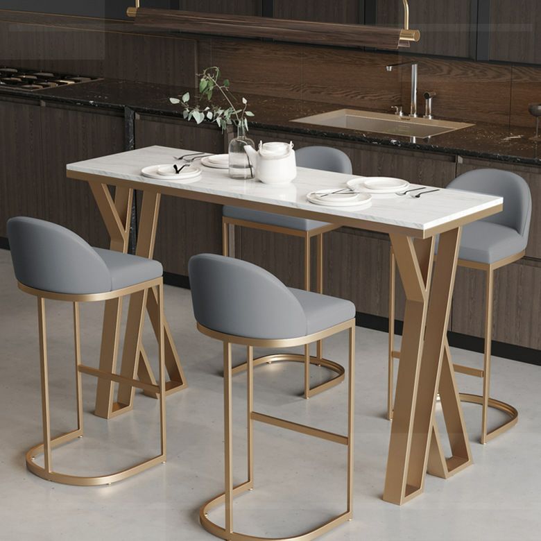 1/5 Pieces Glam Bar Table Set Rectangle Bistro Set with White Faux Marble Top