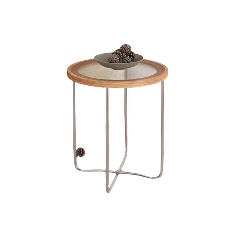 Cross Legs Base Design Cocktail Table Glass Desktop Round Coffee Table with Metal Base