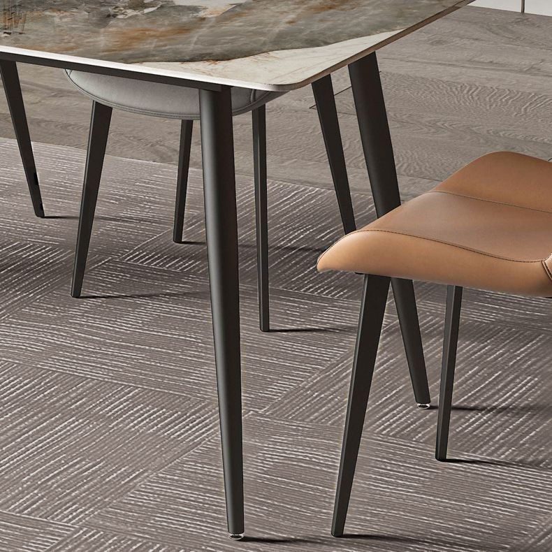 Stone Top Dining Table Rectangle Contemporary Dining Table with 4 Black Legs