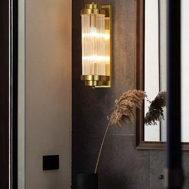 Half Cylinder Shade 2 Lights Wall Sconce Modern Style Crystal Wall Mount Light Fixture