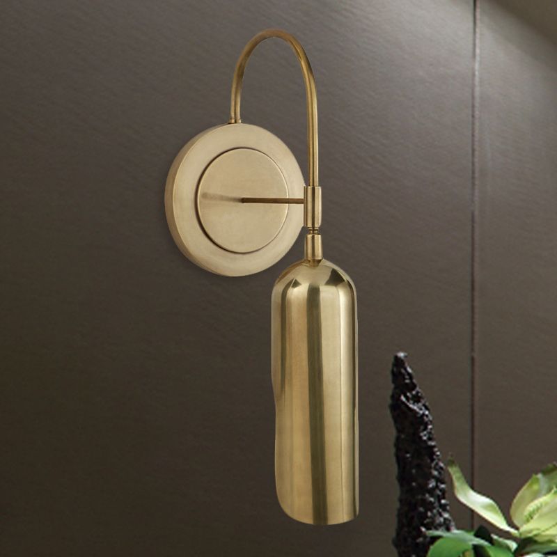 Metal Tube Wall Mounted Lamp Colonial 1 Light Living Room Wall Sconce Lighting Fixture in Gold