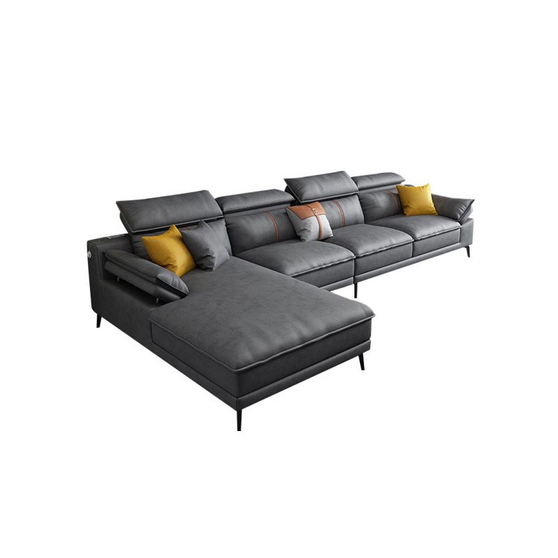Grey Modern Adjustable Sofa & Chaise Pillow Top Arm Sectional
