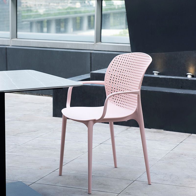 Glam Style Plastic Dining Arm Chair Matte Finish Dining Chair for Dinning Room