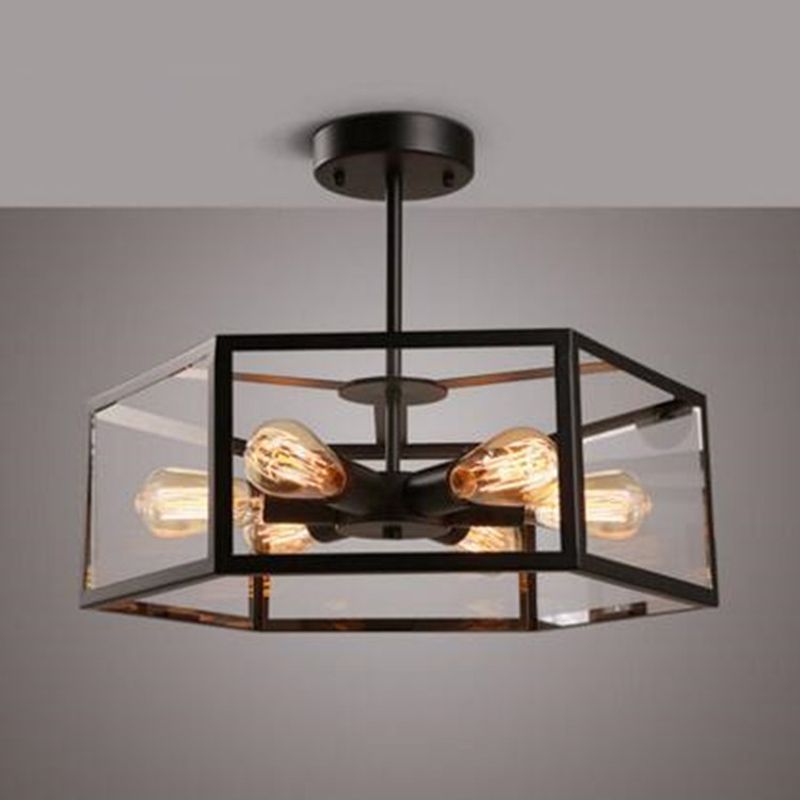 Retro industriële stijl geometrische semi -spoeling mount licht 6 lichten metalen plafond spoeling mount voor bar