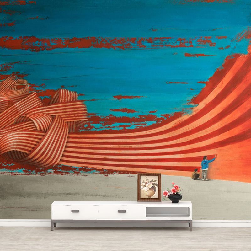 Orange-Blue Graffiti Wallpaper Mural Washable Art Deco Living Room Wall Covering