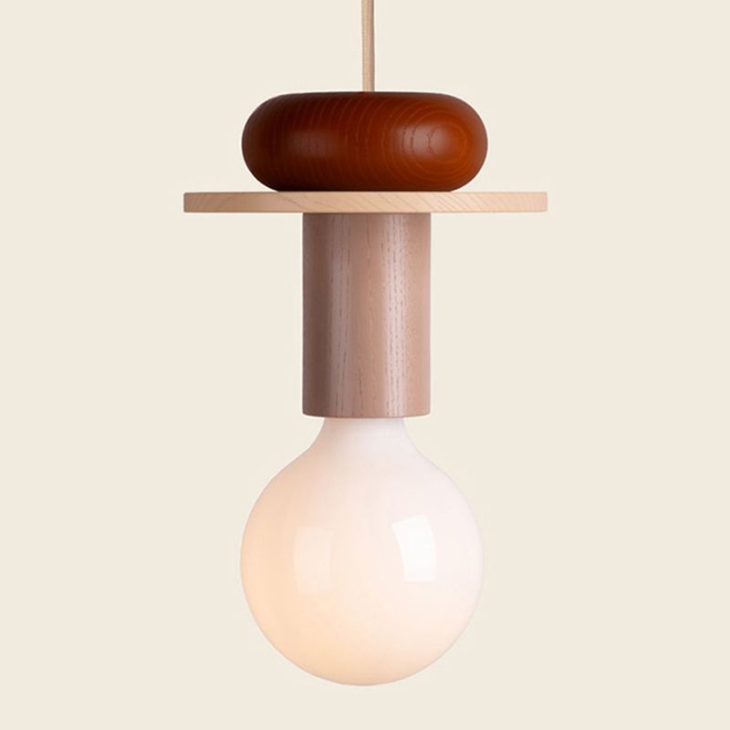 Solid Wood Small Pendant Lamp Macaron Style 1-Light Suspension Light