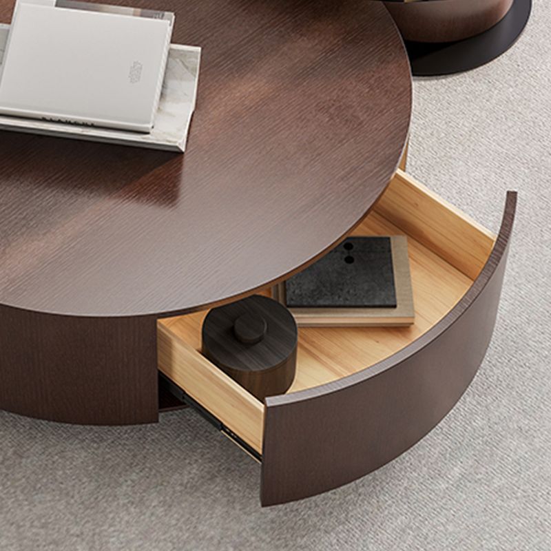 Round Coffee Table Modern Pedestal Nesting Coffee Table Set with 2 Drawers