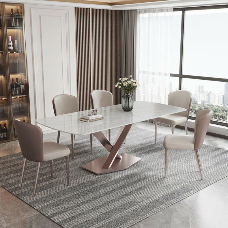 Nordic 1/2/5/6/7 Pieces Dining Set Sintered Stone Dining Table with Leather Chairs