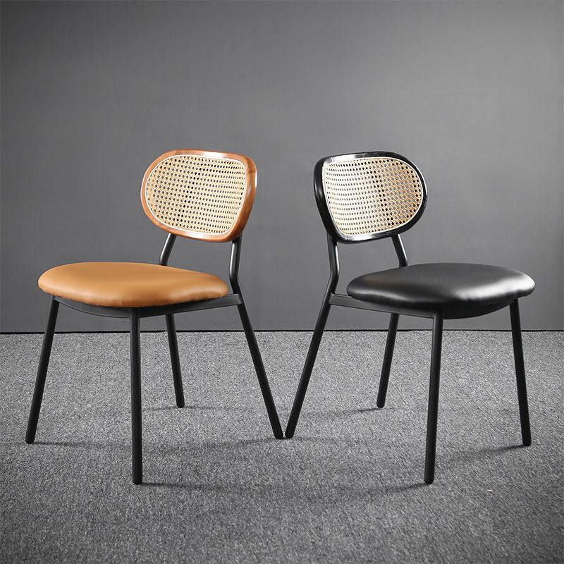Glam Style PU Leather Chair Cane Back Armless Dining Chair for Indoor