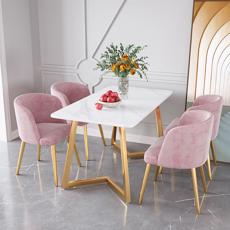 Glam Iron Dining Table Set 1/2/5/6 Pieces Rectangle Dinette Set with Sintered Stone Top