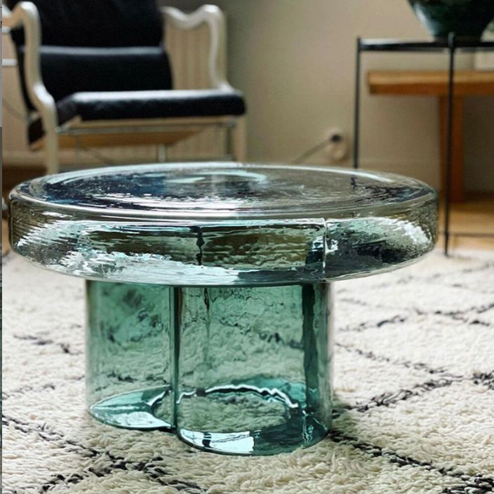 Modern Clear Glass Coffee Table Pedestal Round Simple Cocktail Table