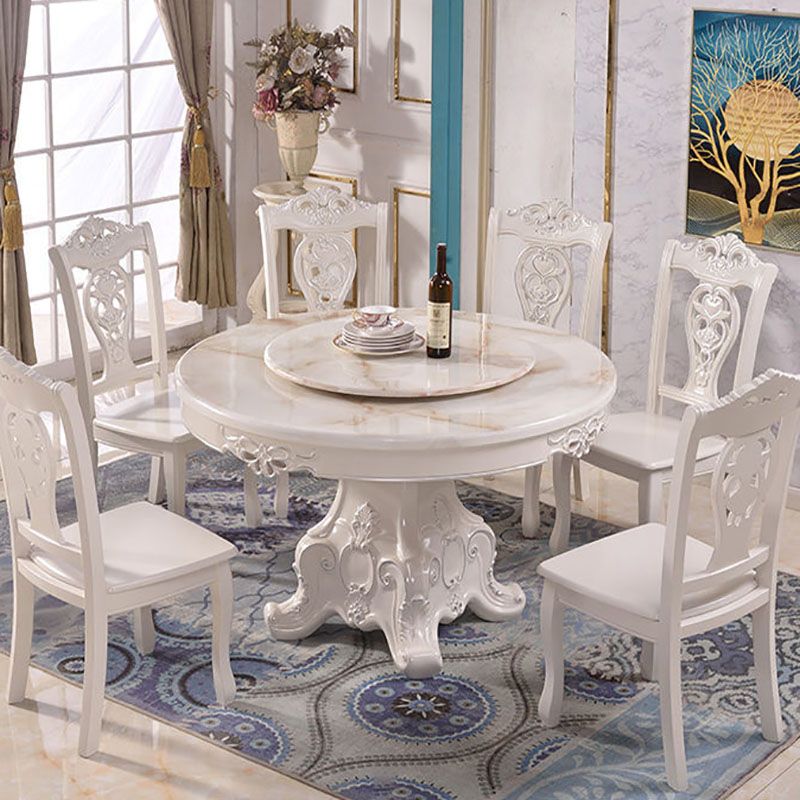 Stone Top Dining Table Round Table with Pedestal Base in White