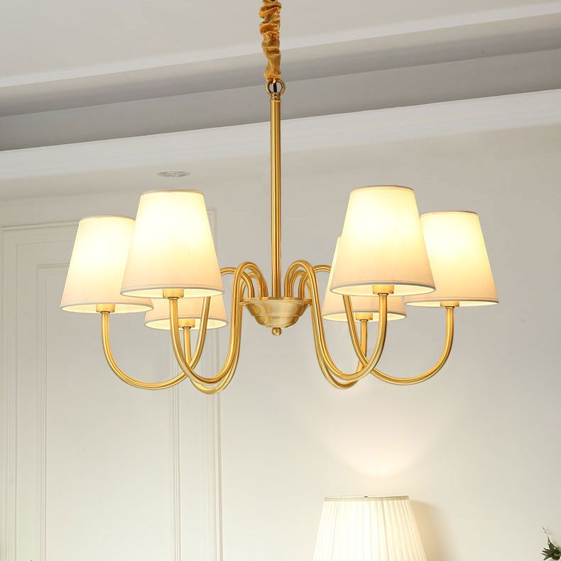 Traditional Classic Radial Pendant Light Copper Chandelier with White Fabrics Shade